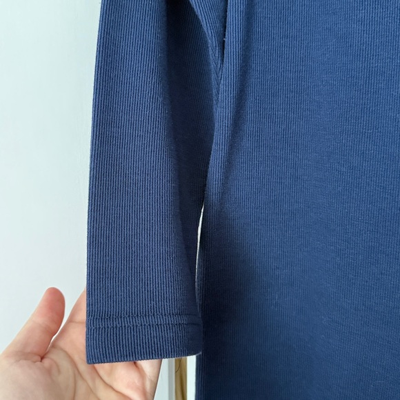 Vintage Express Navy Blue Ribbed Tricot Midi Dress Size Medium Long Sleeve - Picture 2 of 3